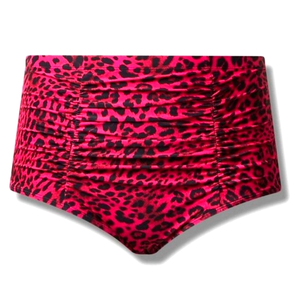 ❤️NWT TORRID SWIM BOTTOM ☆ RETRO STYLE ☆ HIGH-RISE ☆ RUCHED ☆ PINK LEOPARD PRINT - Picture 6 of 9